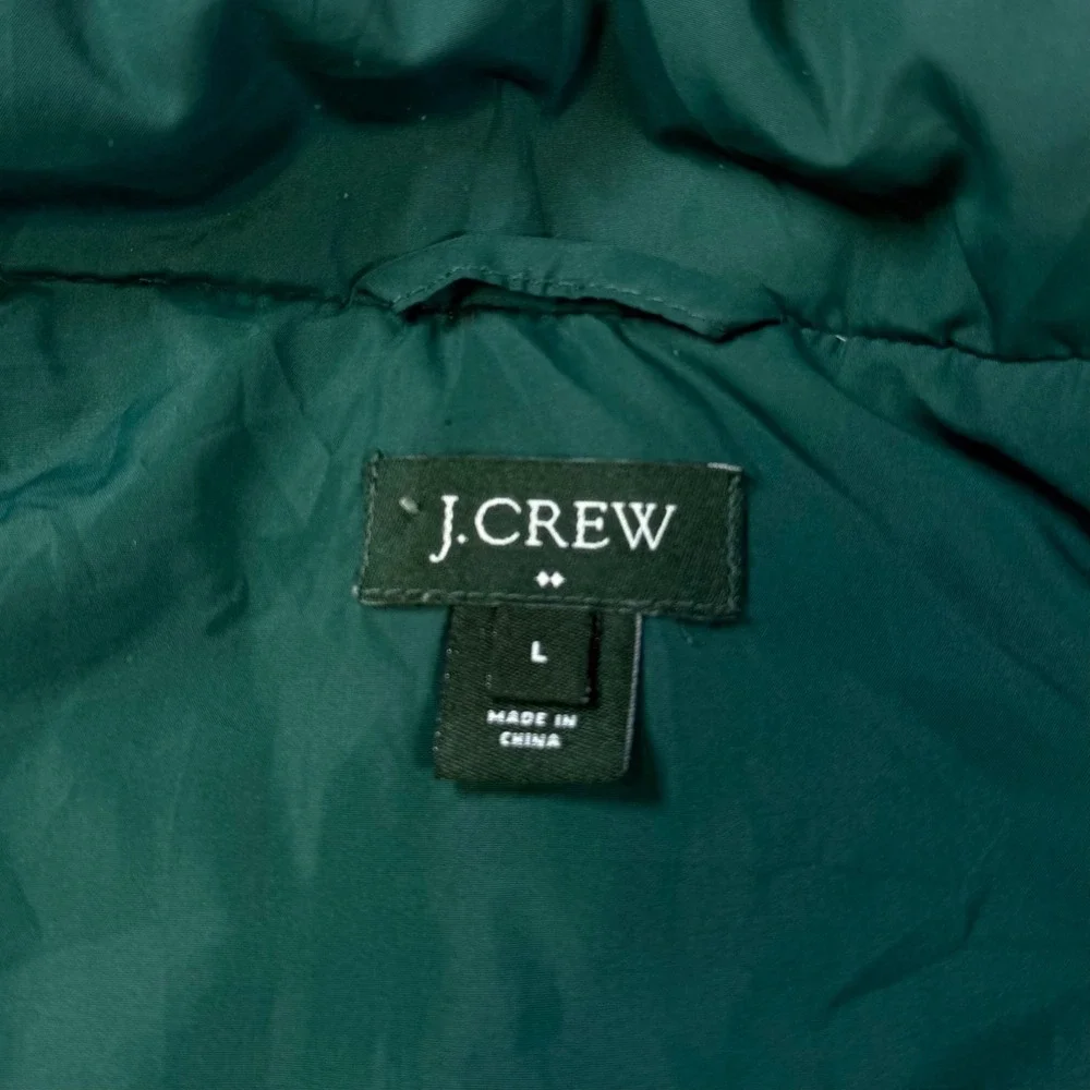 J. Crew Down Quilted Vest Women's Size Large Green Double‎ Zipper Pockets